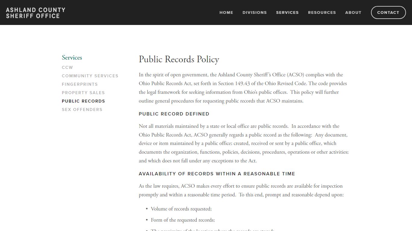 Public Records — Ashland County Sheriff Office
