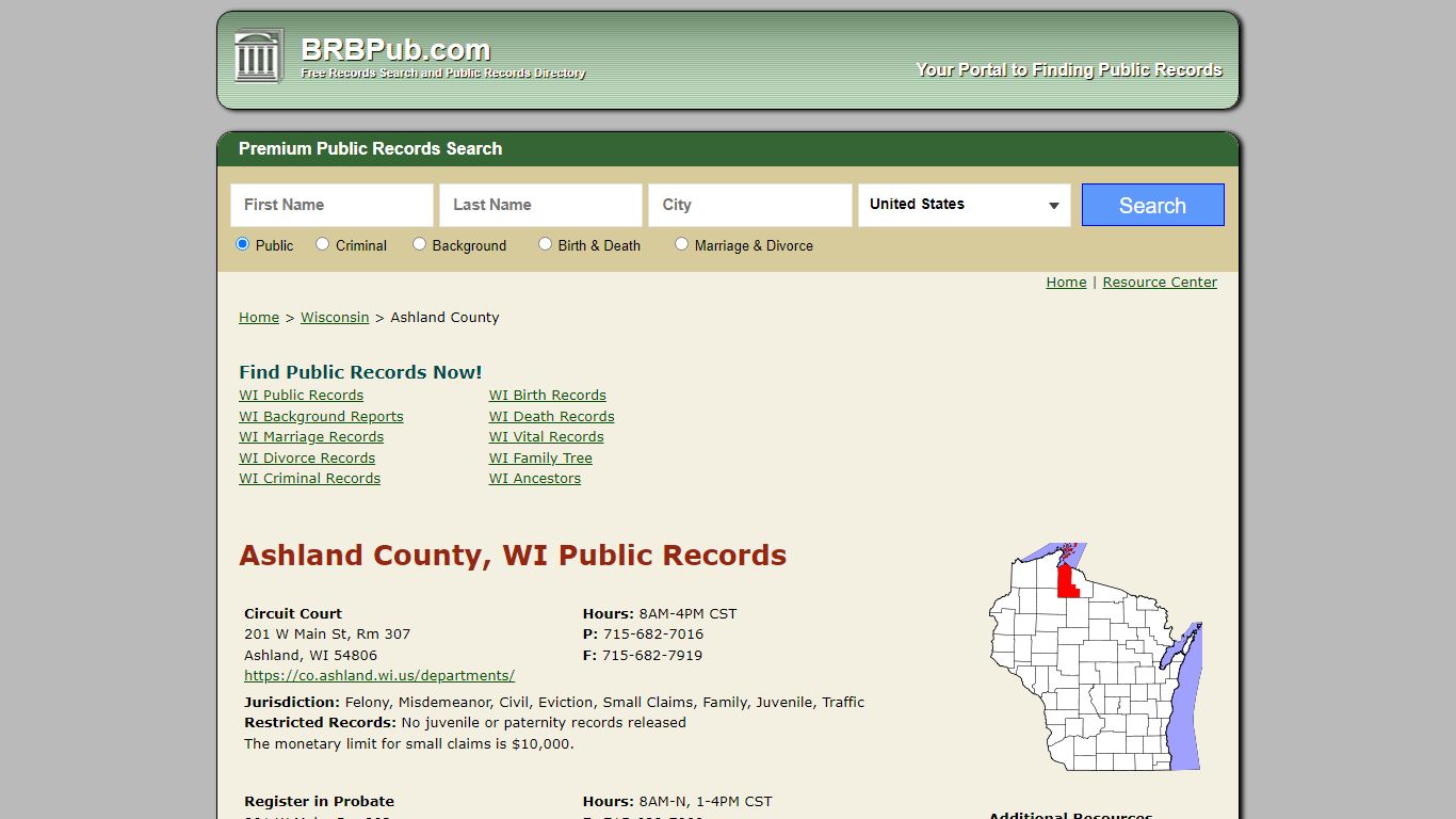 Ashland County Public Records | Search Wisconsin Government Databases