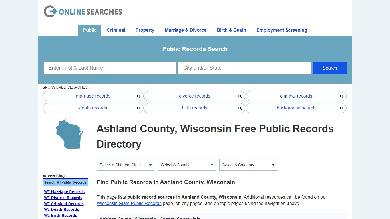 Ashland County, Wisconsin Public Records Directory